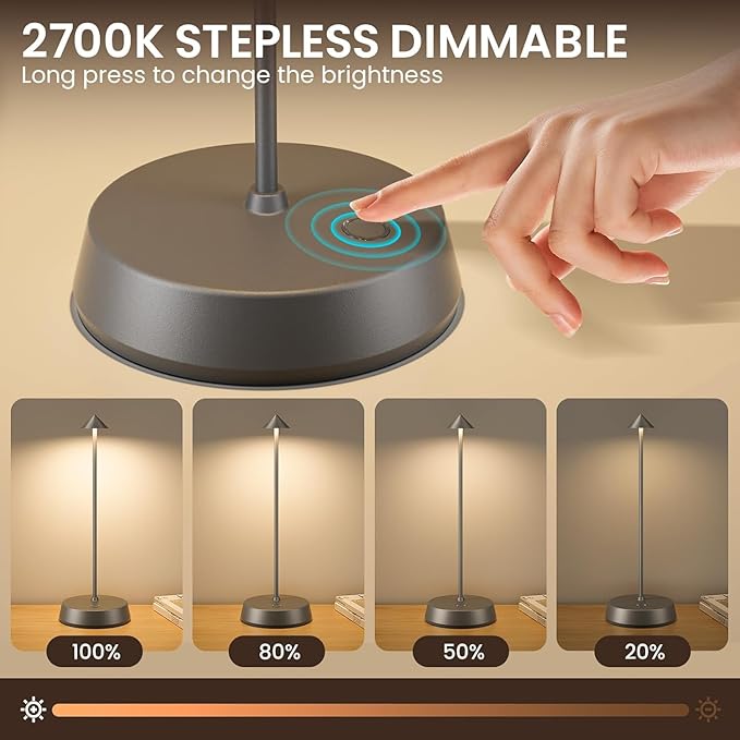 Cordless Table Lamp Rechargeable LED Battery Operated 6000mAh Touch Dimmable - Image 3