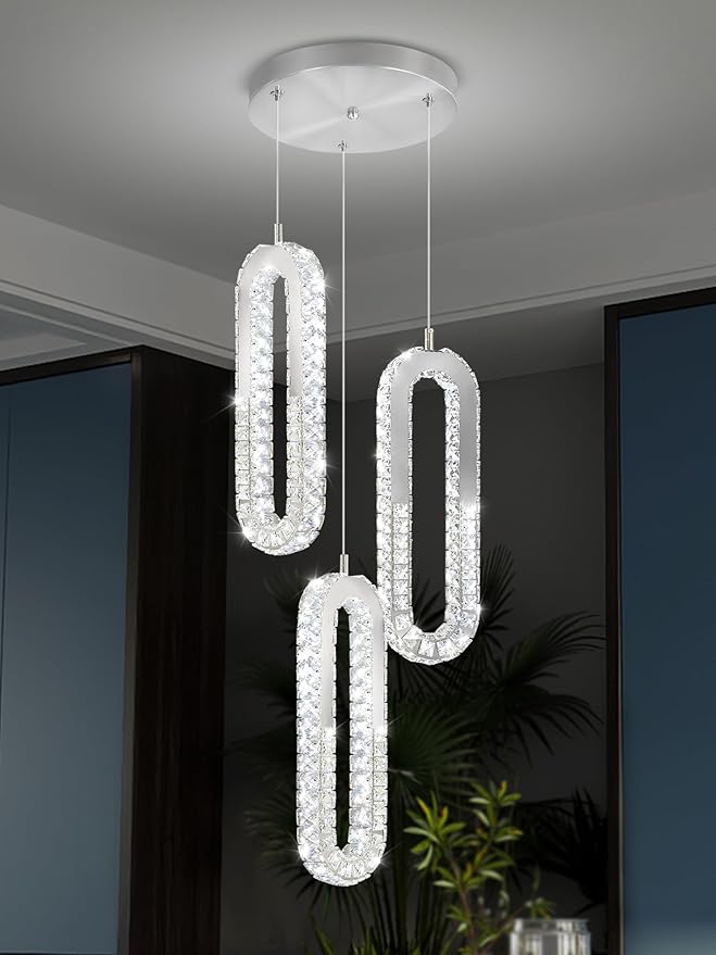 3-Light Modern Pendant Light Crystal Ring Chandelier Silver LED Pendant by Ykolupty