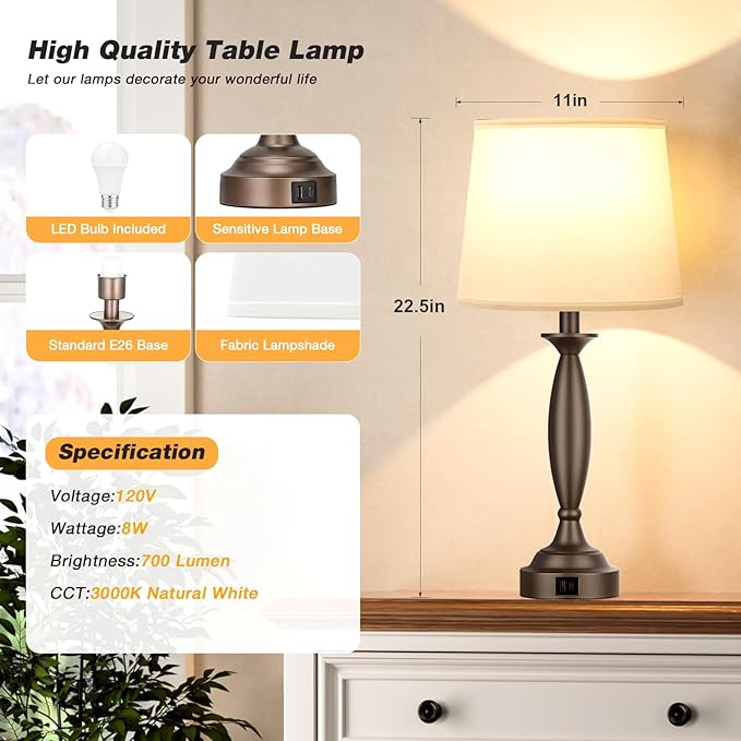 Seealle White Brown Lamps for Bedrooms Set of 2 - Image 6