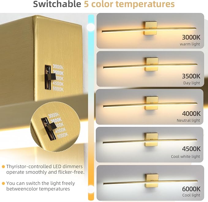 Modern Bathroom Vanity Light 32 Inch, 20W Brushed Brass Bathroom Light Fixture - Image 4
