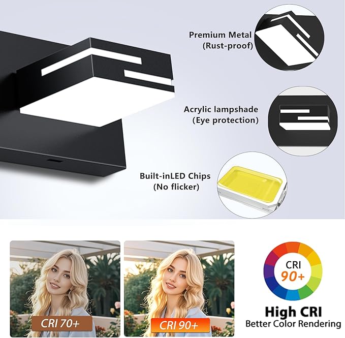 LED Modern Bathroom Vanity Light Fixtures, 4-Light 28-inch Dimmable Matte Black - Image 5