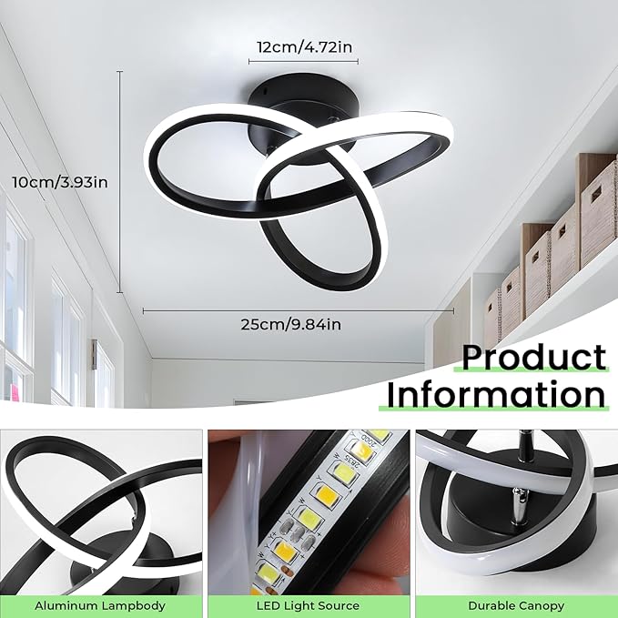 Goeco LED Ceiling Lights, 9.8'' Hallway Modern Spiral Design Flush Mount - Image 2