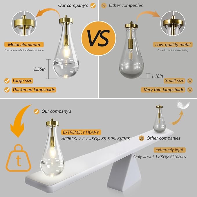 Raindrop Pendant Lights Kitchen Island Set of 3 Teardrop Gold Hanging Light - Image 3
