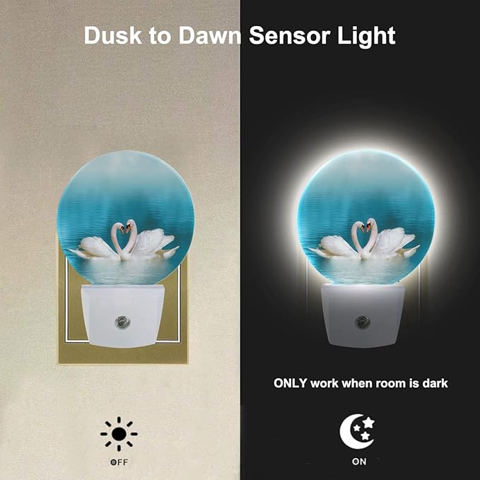 EKOBLA Swan Night Lights Plug into Wall Two Swans Over Lake LED Dusk to Dawn - Image 2