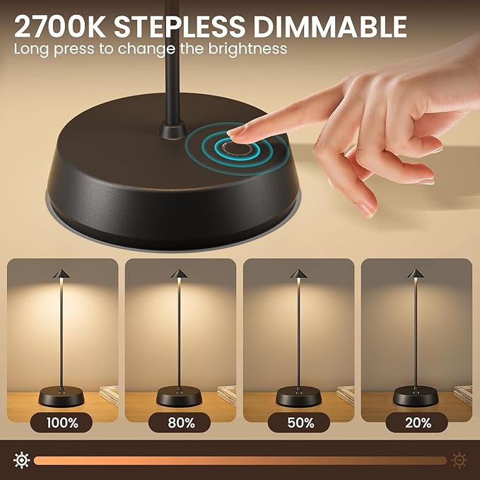 Cordless Table Lamp Rechargeable LED Battery Operated 6000mAh Touch Dimmable - Image 3
