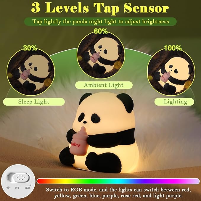 Cute Panda Night Light, LED Squishy Novelty Animal Night Lamp, Food Grade - Image 3