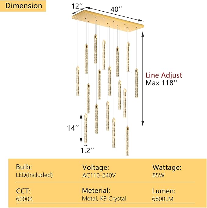 Rectangular Chandeliers 17-Lights Long Light - Image 2
