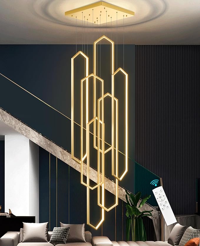 6-Rings Chandelier Modern, Dimmable Flush Mount High Ceiling Chandeliers - Image 5