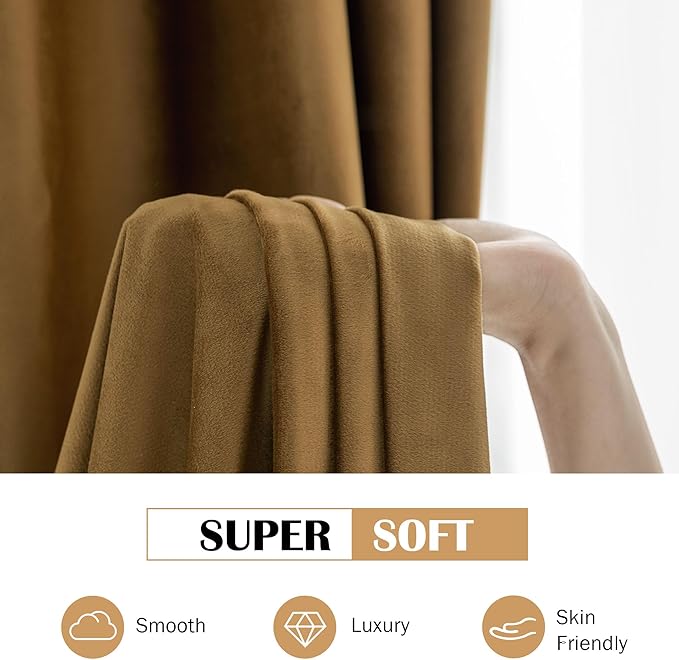 Beauoop Golden Brown Velvet Curtains 108 Inches Long 2 Panels - Image 7