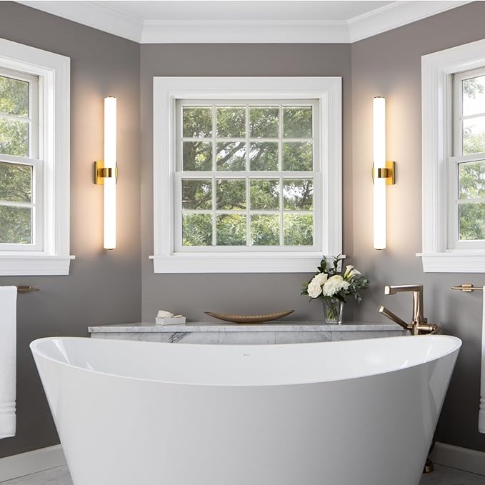 Gold Bathroom Light Fixtures Over Mirror - Image 4