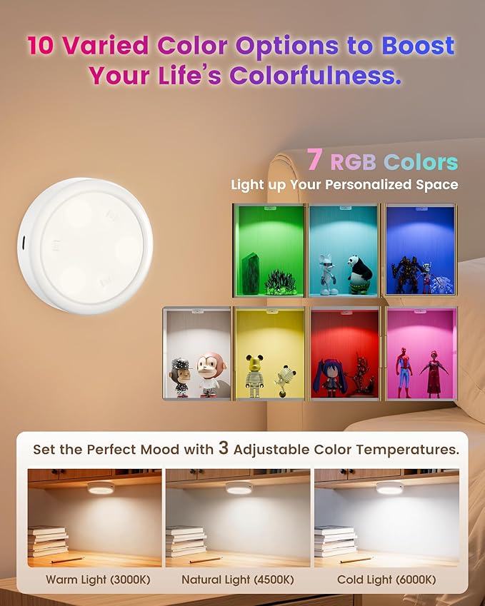 HOLKPOILOT Puck Lights with Remote, 2000mAh Battery Operated Rechargeable Under - Image 3