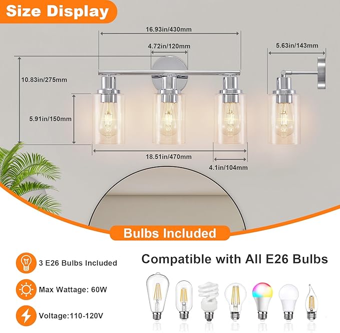 DLLT 3-Light Bathroom Light Fixtures: Chrome Modern Vanity Lights - Image 8