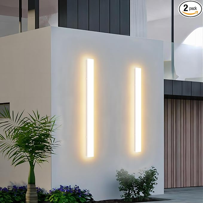 2 Pack 31.5inch Long Outdoor White Wall Lights 24W 3000K Modern Porch Lights by lundwa