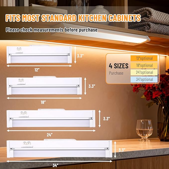 4 Pack 34" LED Under Cabinet Lighting Hardwired, 22W 1800LM 3CCT Adjustable - Image 6