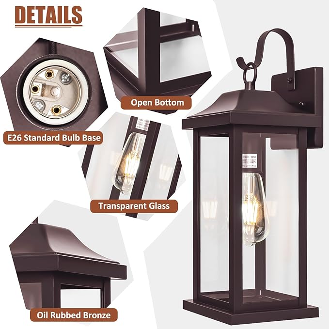 Large Bronze Outdoor Wall Light 17 Inch, Vintage Exterior Light Fixture - Image 7