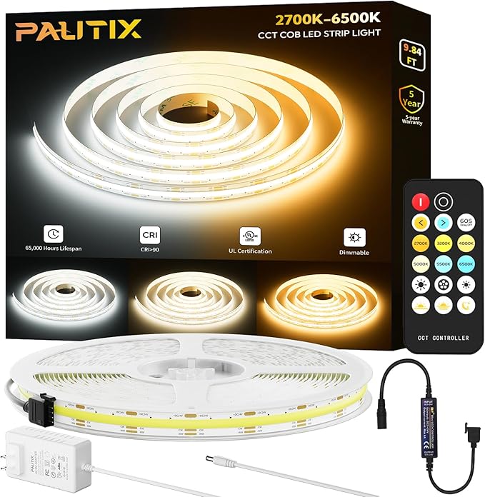 PAUTIX COB LED Strip Light White CCT Tunable 1920LEDs Super Bright, 9.84ft by PAUTIX