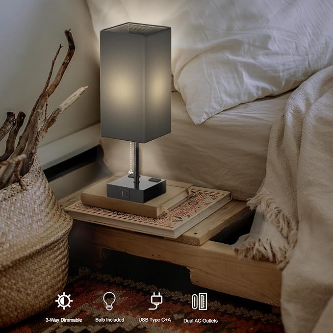 Table Lamp for Bedroom with USB, Bedside Lamp with USB C+A Charging Ports - Image 6