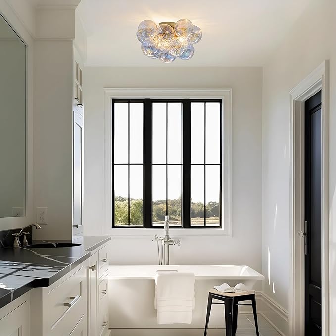 Semi Flush Mount Ceiling Light 18.5"-Glass Bubble Chandelier Lighting Modern - Image 4