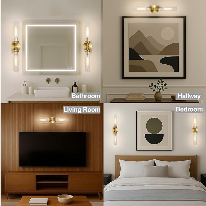 LaLuLa 2-Light Gold Bathroom Vanity Light Fixtures 2-Pack – Hardwired Wall - Image 3