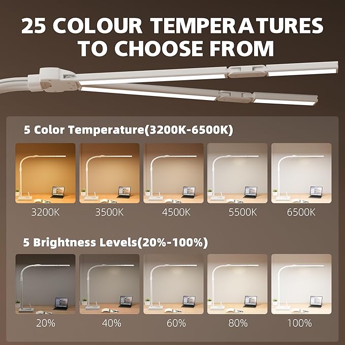 LED Desk Lamp for Home Office - 24W Bright Double Head Desk Light - Image 3
