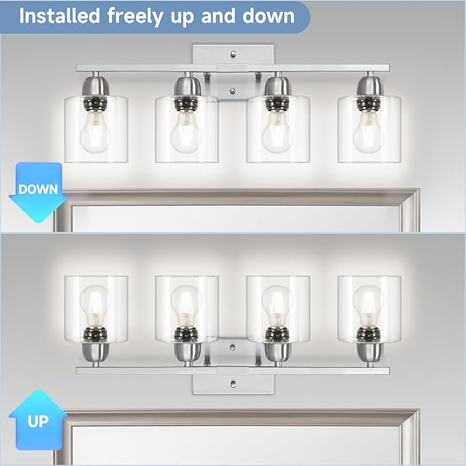 Modern Brushed Nickel 4 Light Bathroom Light Fixtures, 24 inch Vanity Lights - Image 5
