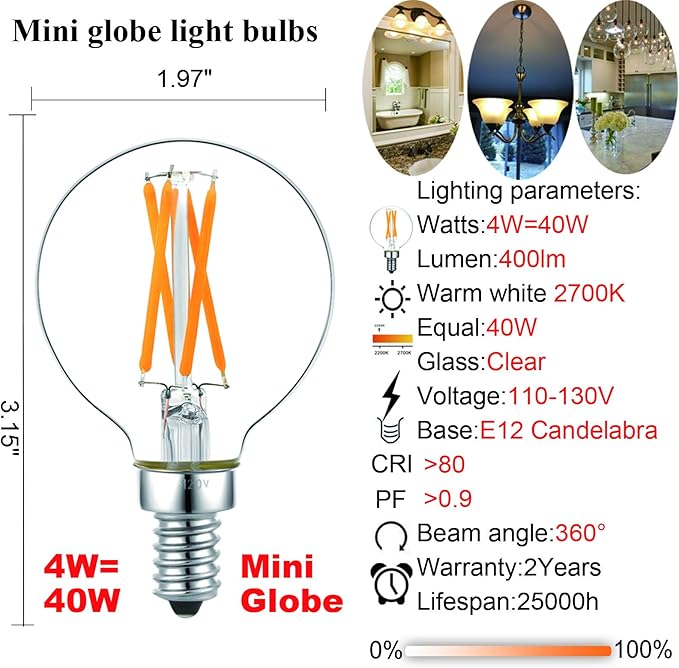 LiteHistory e12 led dimmable g16.5 Light Bulb 6W Equal 60 Watt 600lm AC120V e12 - Image 5