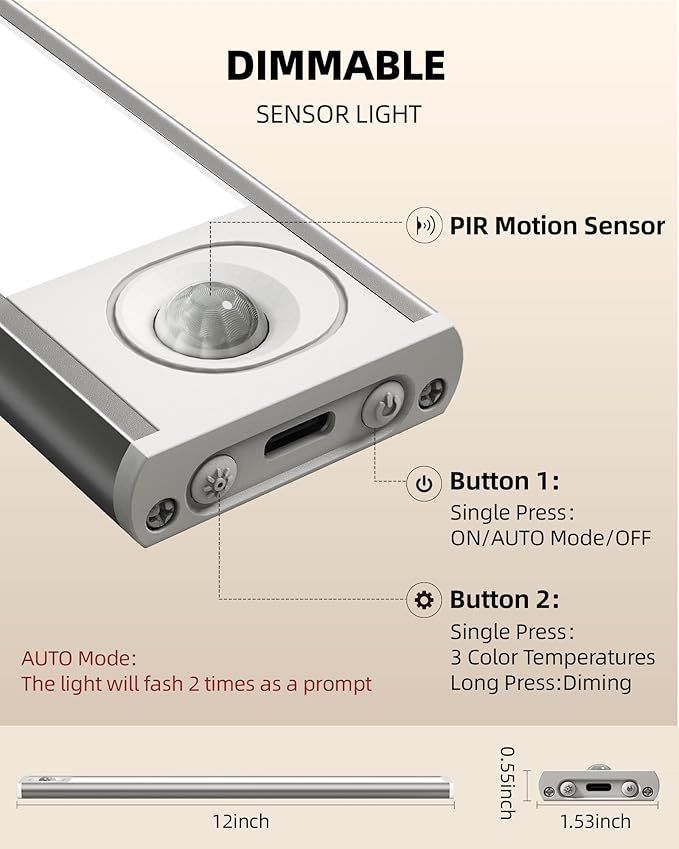 Under Cabinet Lighting, 12inch Rechargeable Motion Sensor Light Indoor - Image 6