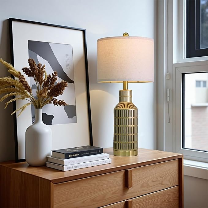 25" Gold and Black Modern Ceramic Bedside Lamp Set of 2 - Image 6