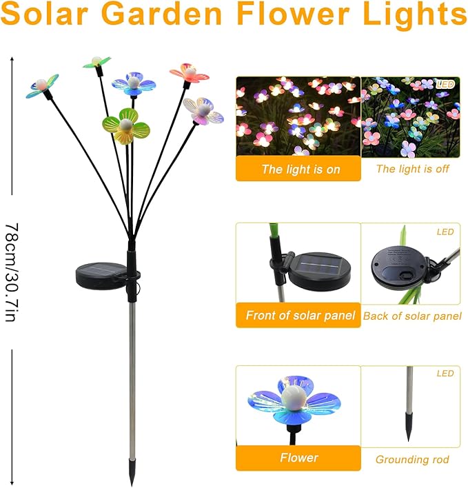 Solar Flower Lights Outdoor Waterproof 8 Pack of 32 LEDs Garden Solar Firefly - Image 5