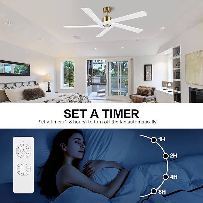 WINGBO 64 Inch DC Ceiling Fan without Lights, 5 Reversible Carved Solid Wood - Image 6