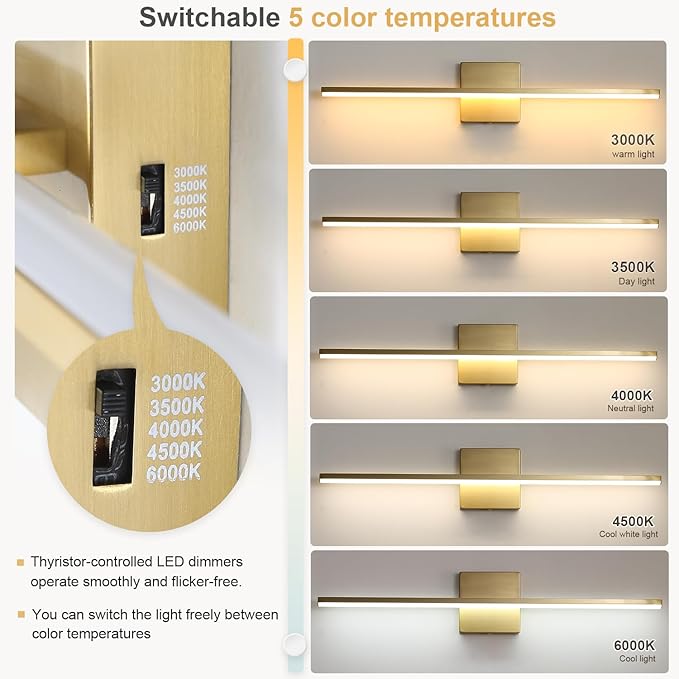 Modern Bathroom Vanity Light 24 Inch, 18W Brushed Brass Bathroom Light Fixture - Image 5