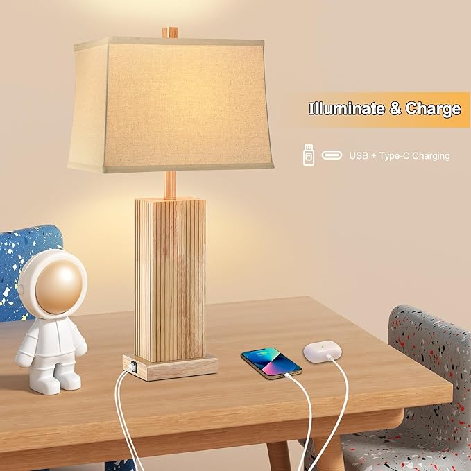 27.5" Wood Table Lamp, Modern Farmhouse Bedroom Lamp - Image 5