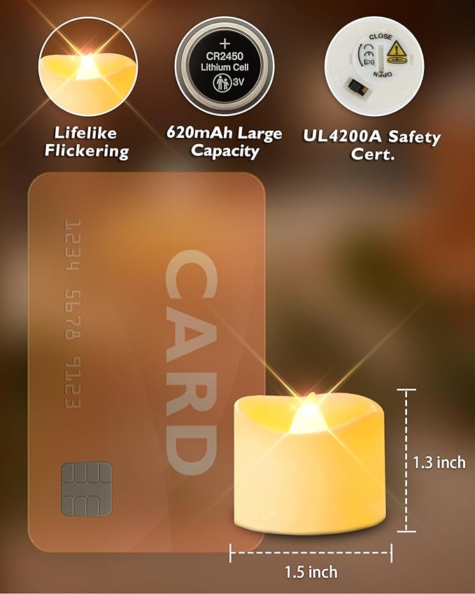 Homemory 48-Pack Novelty Flickering Flameless Tea Lights Candles, 200+Hours - Image 3