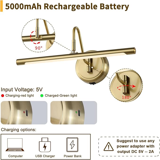 JOOSENLUX Battery Operated Picture Light Gold - Image 6