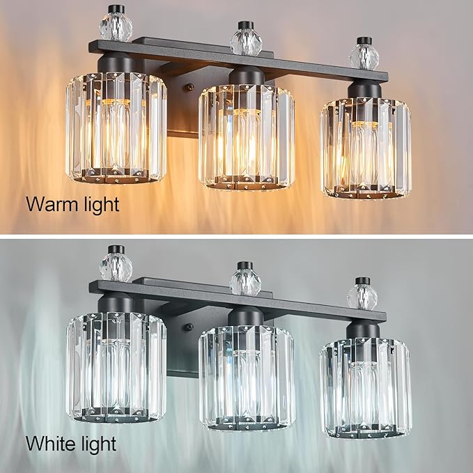 Bathroom Vanity Lights 3-Light Sand Black Modern Crystal Vanity Light Fixtures - Image 2