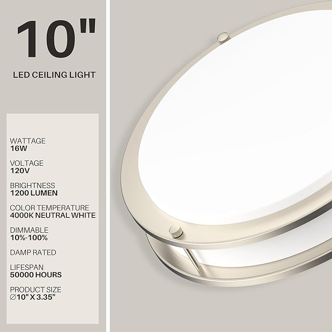 DYMOND 10 Inch LED Ceiling Light Flush Mount Dimmable Surface Mount Brushed - Image 2