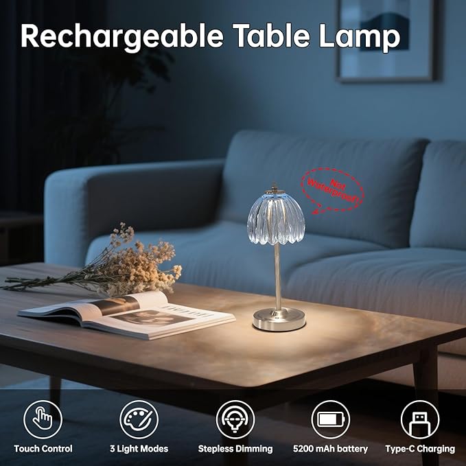 Tulip Table Lamp with 5200mAh Battery & Touch Control, Cordless Small Table - Image 2