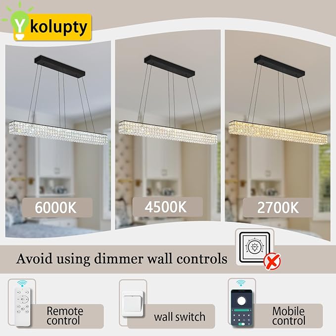 W48 Rectangle Chandeliers for Dining Room, Modern Crystal Pendant Lights - Image 4