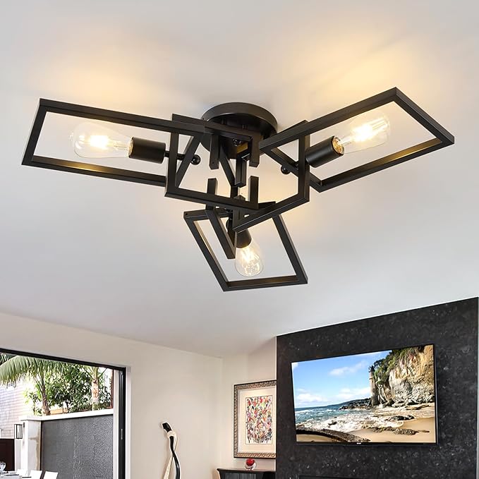 ZGLAOJT Black Industrial Flush Mount Ceiling Light 3-Light Kitchen Light by ZGLAOJT