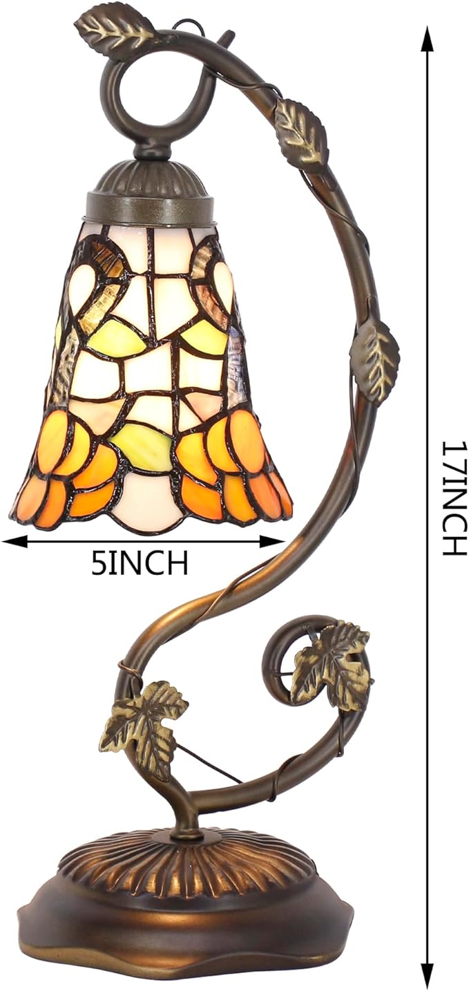 Tiffany Lamp Stained Glass Desk Reading Bedside Light, Metal Leaf Table Lamp - Image 6
