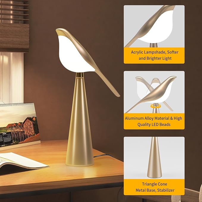 Small Desk Lamp, Bird Lamp, 10 Level Dimmable Brightness Bedside Night Light - Image 2
