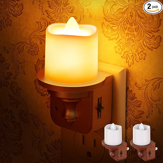 Briignite Candle Night Light, Amber Night Lights Plug into Wall 2 Pack by WelcometoBriigniteenjoyyourshopping