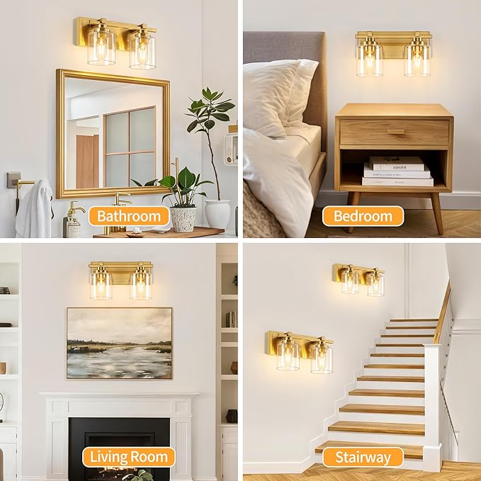 2 Light Modern Bathroom Light Fixtures Over Mirror, Brass Finish Vanity Lights - Image 6