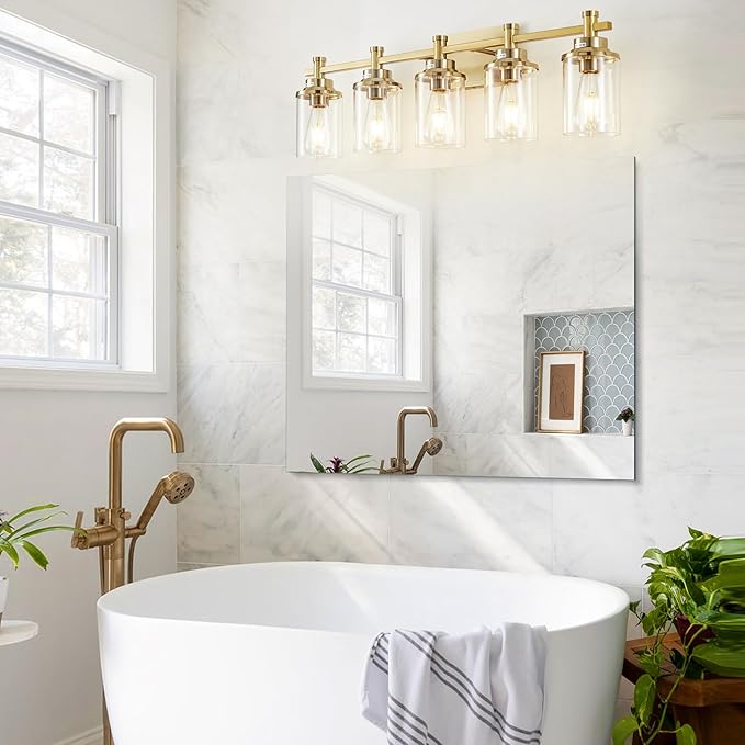 5-Light Modern Vanity Lights Over Mirror, Brushed Brass Bathroom Sconce - Image 5