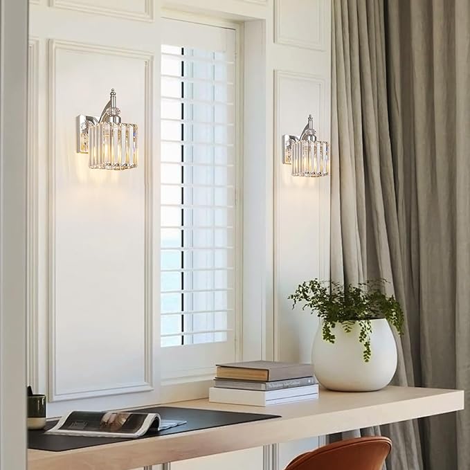 Modern Wall Sconces Set of Two Chrome Wall Sconces Indoor Wall Lamp Crystal - Image 7