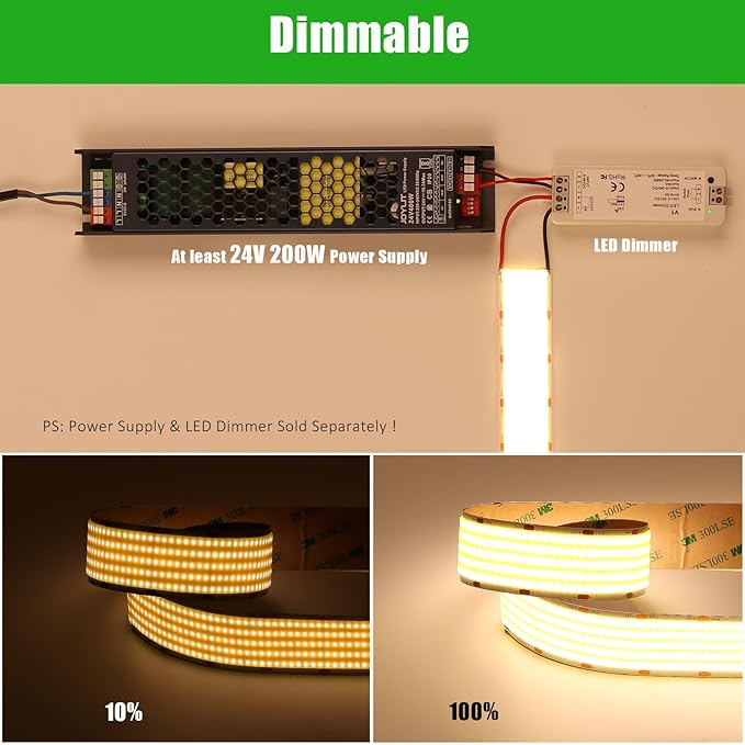 JOYLIT 30MM Wide COB LED Strip Lights 24V Warm White 3000K 16.4FT/5M 8000LEDs - Image 6