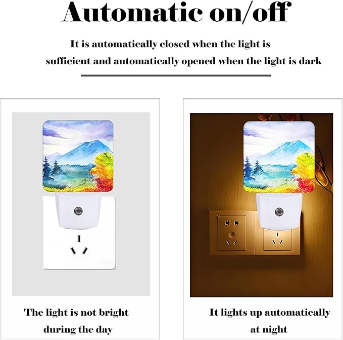 Watercolor Mountains and Forest Night Light, Plug Into Wall - Image 3