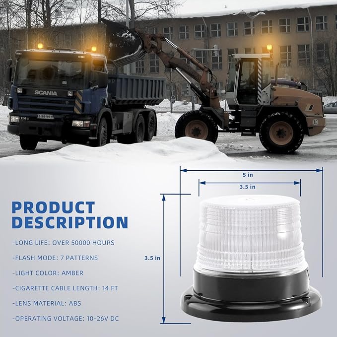 1-Pcs Amber/White LED Beacon Lights 12-24V Warning Safety Flashing Emergency - Image 6