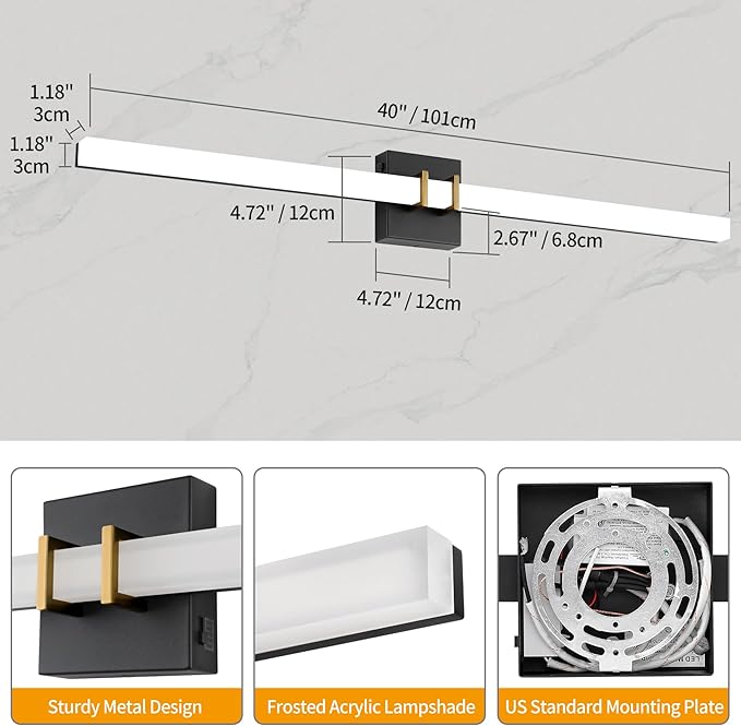 Modern Black and Brass Vanity Light Bar 40 Inch, 30W 5CCT Dimmable Bathroom - Image 3