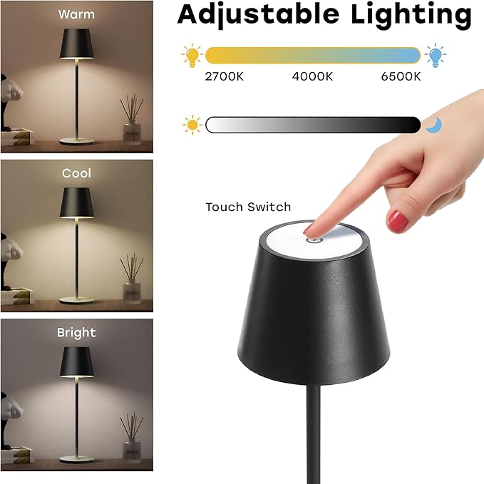 2 Pack Cordless Table Lamp, Portable LED Desk Lamp, 5200mAh Battery Operated - Image 3